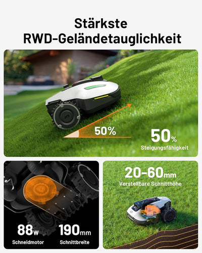 Mammotion YUKA Mini 700 Mähroboter mit Garage – Kabelloses Rasenmähen mit KI-Navigation & NetRTK+ Vision-System