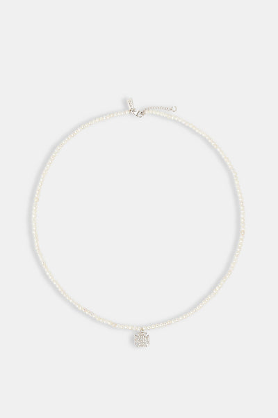 Iced Cross Motif Freshwater Pearl Necklace - 10mm