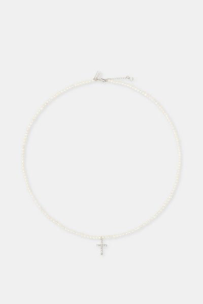 Iced Cross Pendant Freshwater Pearl Necklace - 15mm