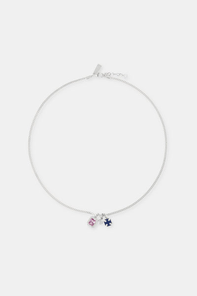 Blue Motif & Gemstone Layered Necklace - 12mm