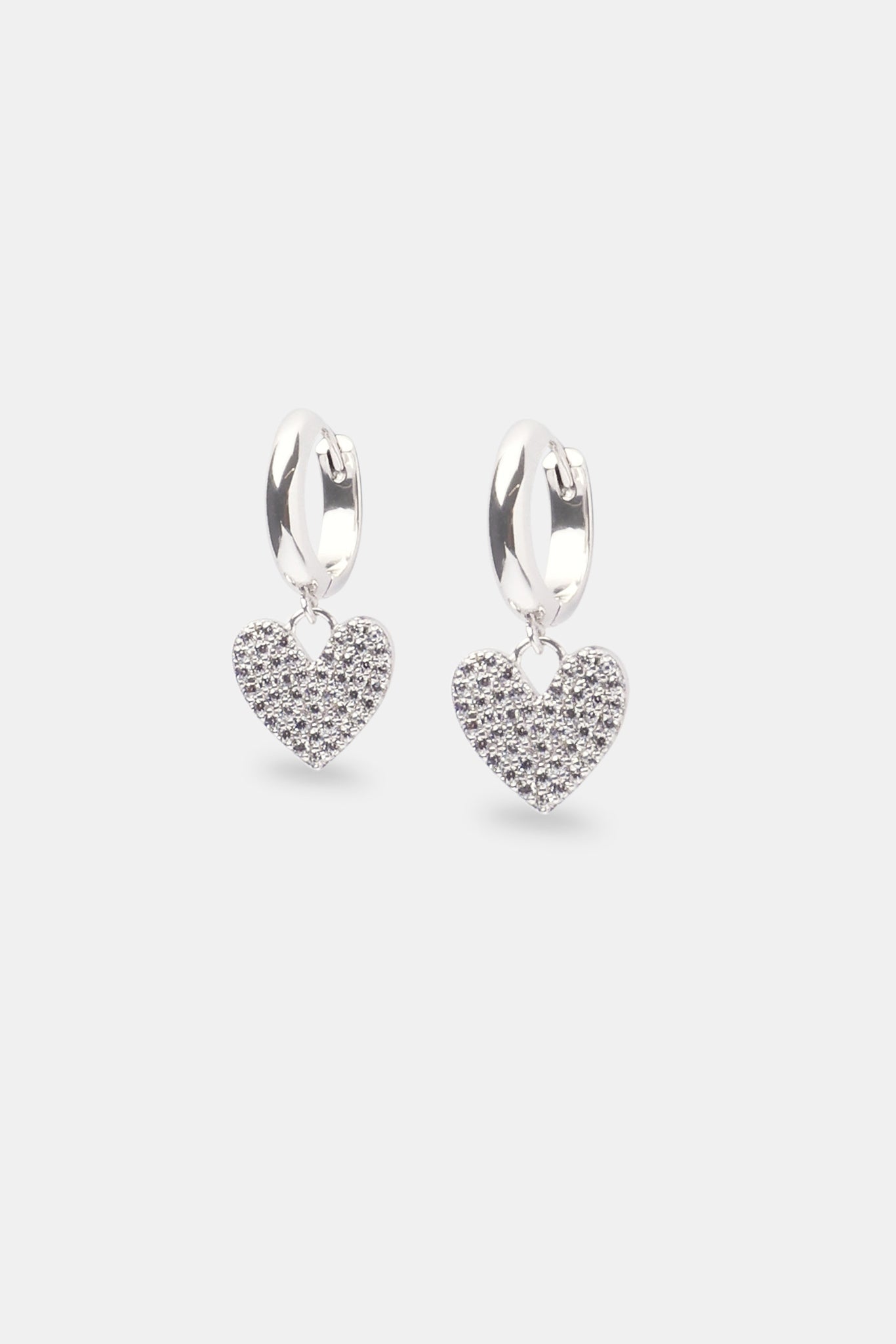 Iced Heart Huggie Hoop Earrings - White - 20mm