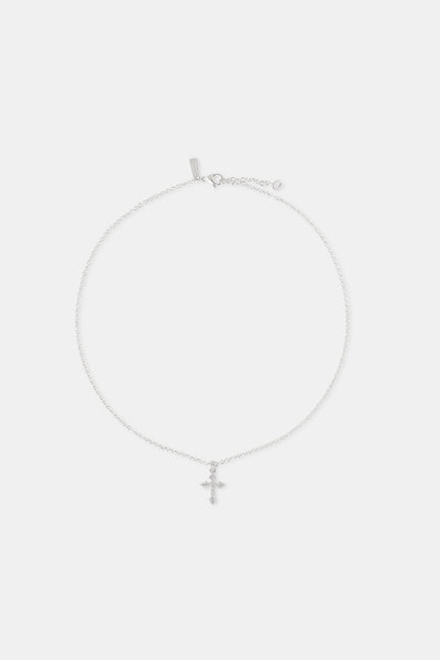 Iced Cross Pendant Necklace - 25mm