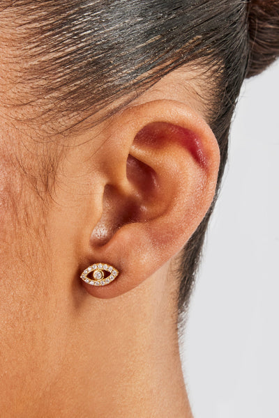 Iced Evil Eye Stud Earrings - 10mm